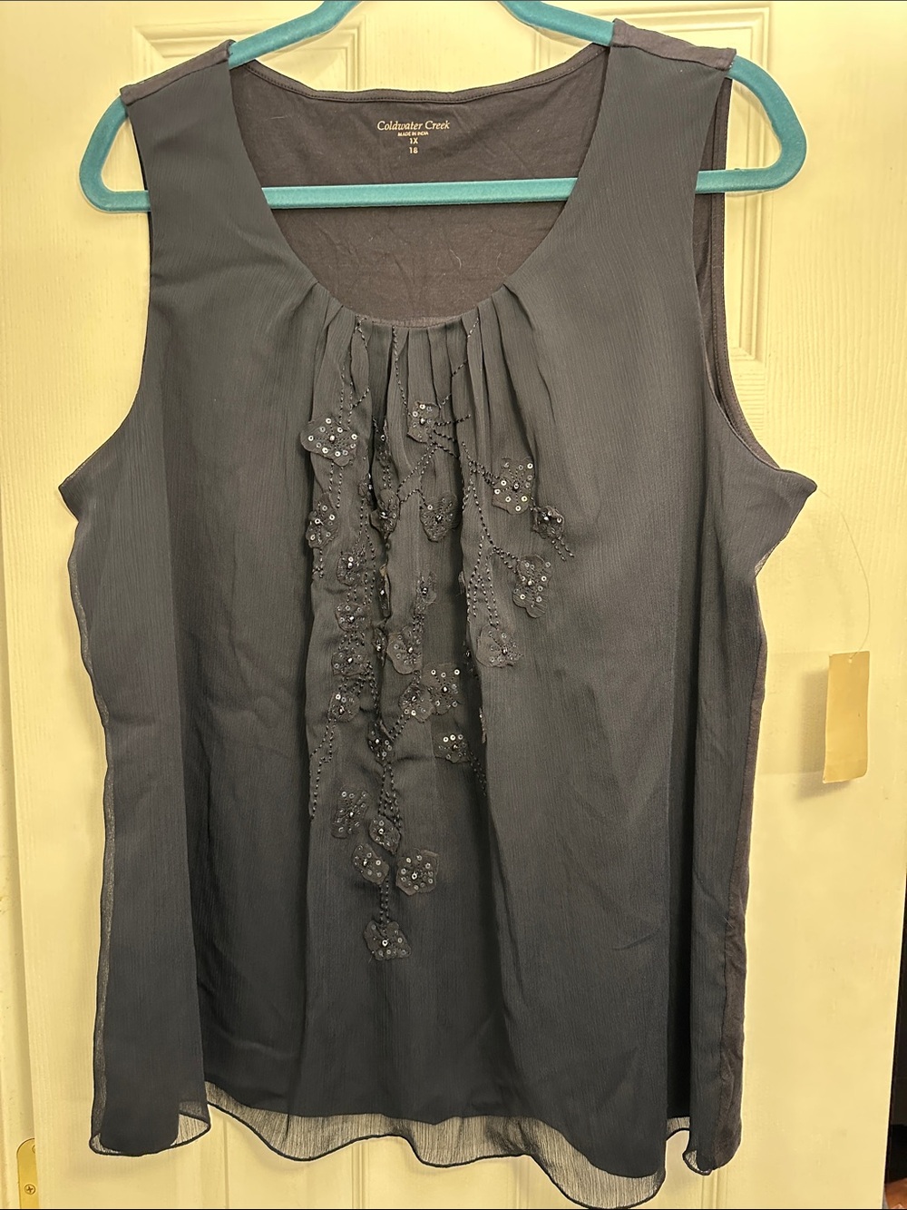 🔥💙 NWT Coldwater Creek Navy Blue Sleeveless Embellished Tank Size 1X (18)